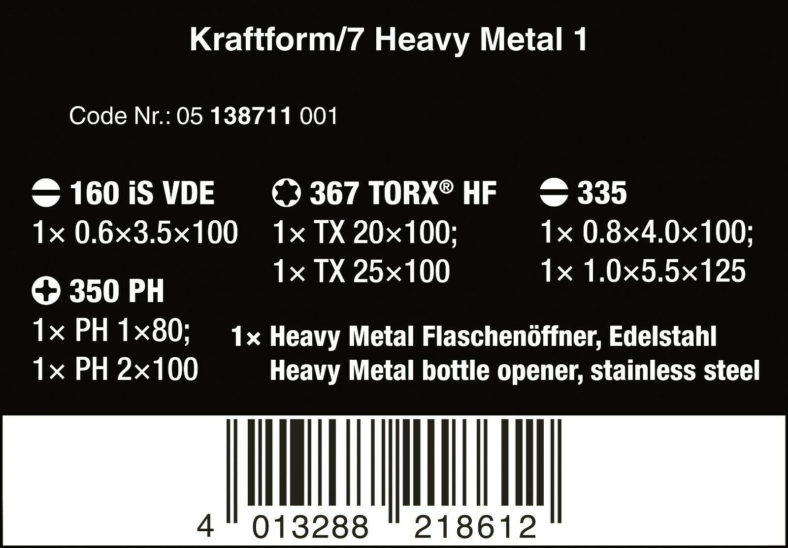 Wera Kraftform/7 Heavy Metal 1 Screwdriver Set 7 Piece 05138711001
