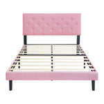 Modern Upholstered Platform Bed Frame With Button Tufted Fabric Headboard
