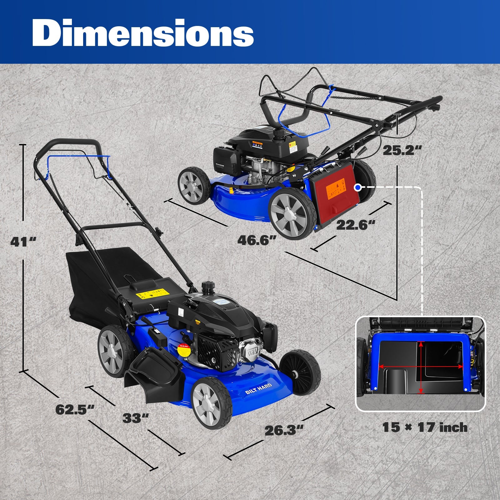 BILT HARD 21 Inch Self Propelled Lawn Mower, 3-in-1 Gas Lawnmower with 201cc 4-Cycle Engine, Bagging, Mulching and Side Discharge, Adjustable 8-Positions Cutting Height, Easy Start