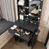 Vanity Table With Mirror, Adjustable LED Lights, Power Outlet, Hairdryer Holder & Stool