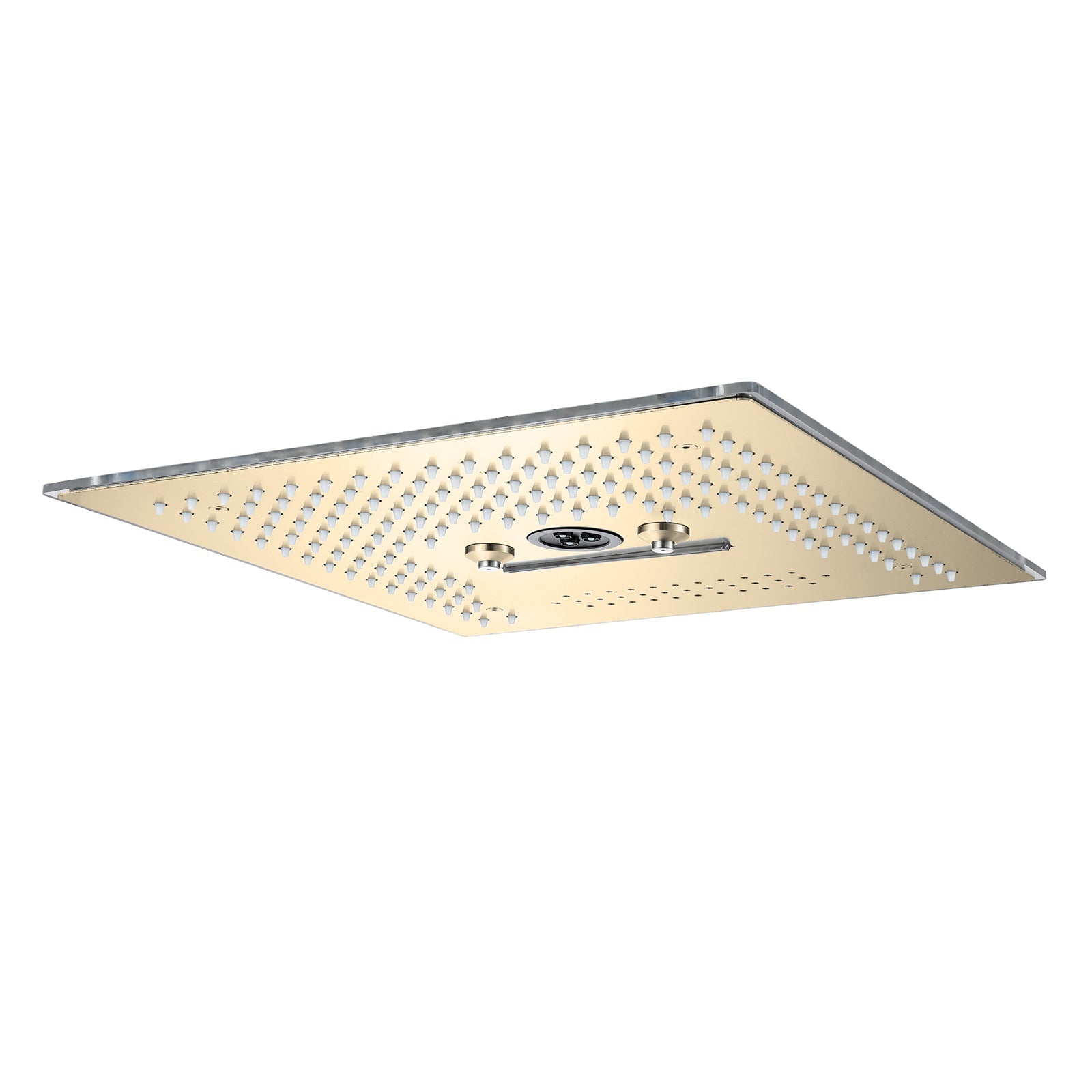 Flushed Mounted Brushed Gold 16'' x 16'' Shower Head: Featuring 64 LED Lights, Music, Rainfall, Waterfall, Mist, 360 Degrees Rotation, and Hydro Jet Technology
