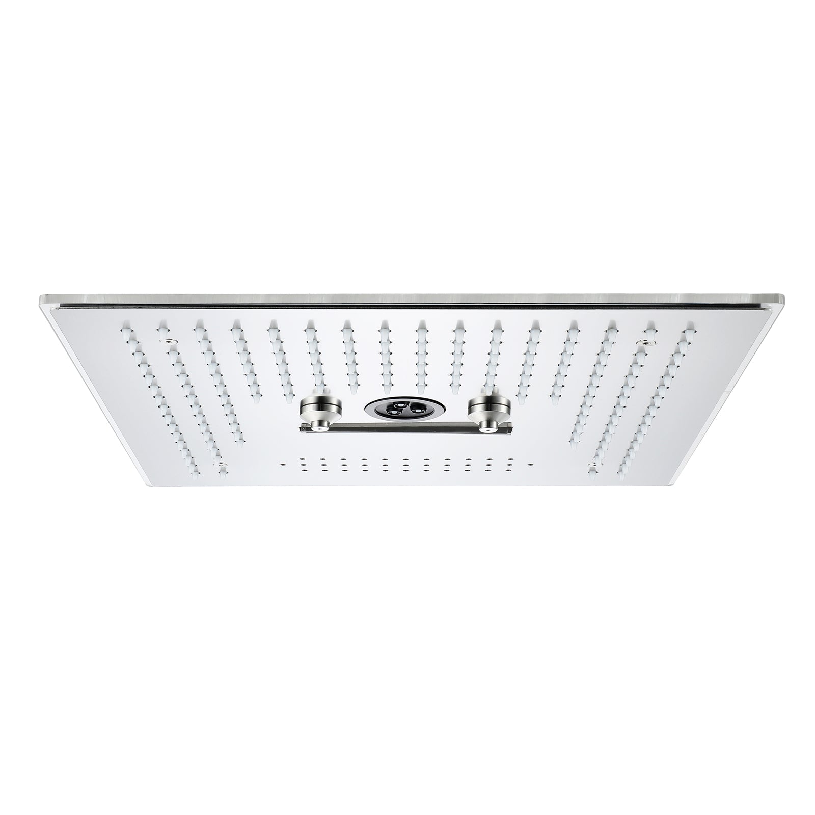 Flushed Mounted Brushed Nickel 16'' x 16'' Shower Head: Featuring 64 LED Lights, Music, Rainfall, Waterfall, Mist, 360 Degrees Rotation, and Hydro Jet Technology
