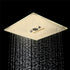 Flushed Mounted Brushed Gold 16'' x 16'' Shower Head: Featuring 64 LED Lights, Music, Rainfall, Waterfall, Mist, 360 Degrees Rotation, and Hydro Jet Technology