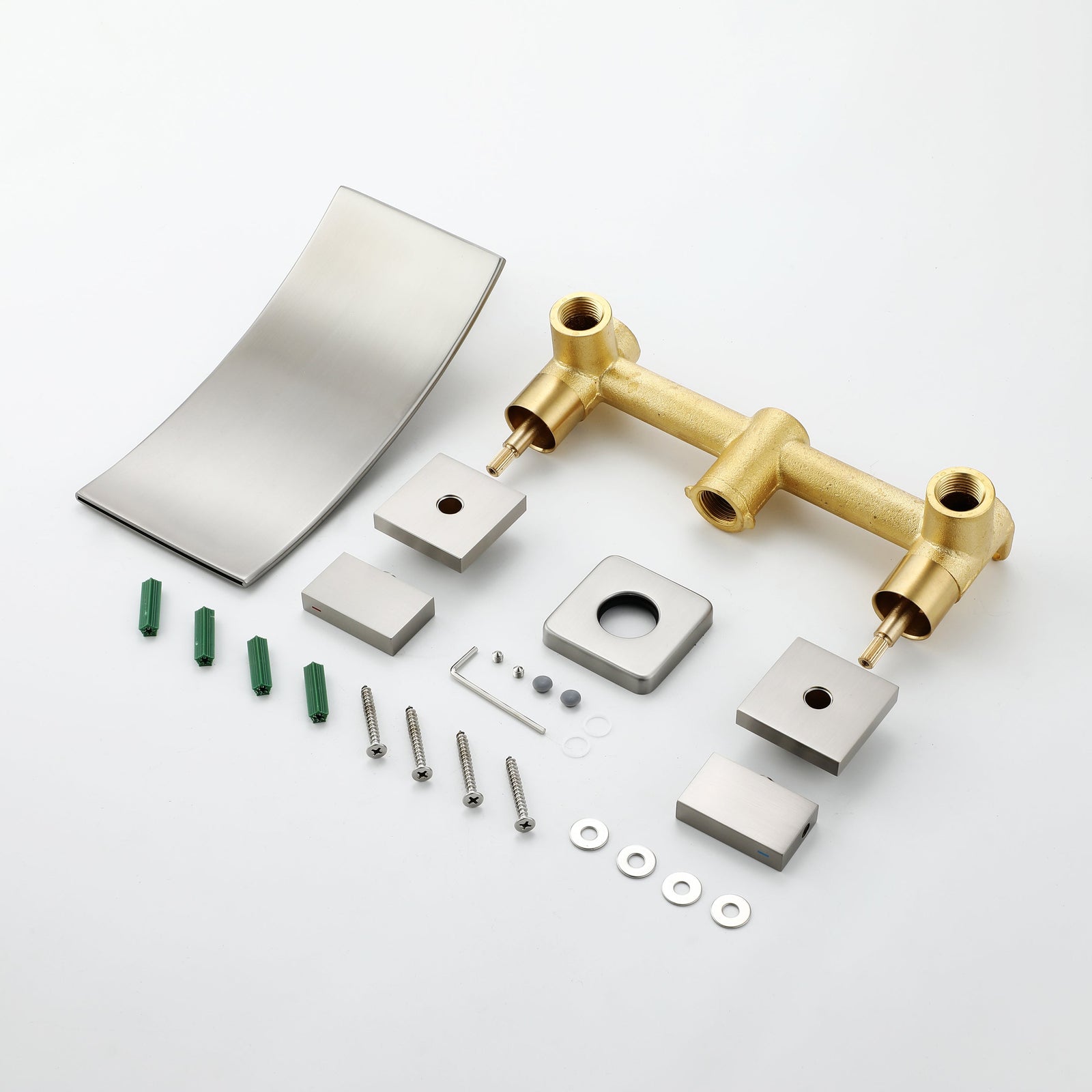 Brushed Nickel Wall Mount Waterfall Bathroom Sink Faucet with Overflow Brass Pop-Up Drain