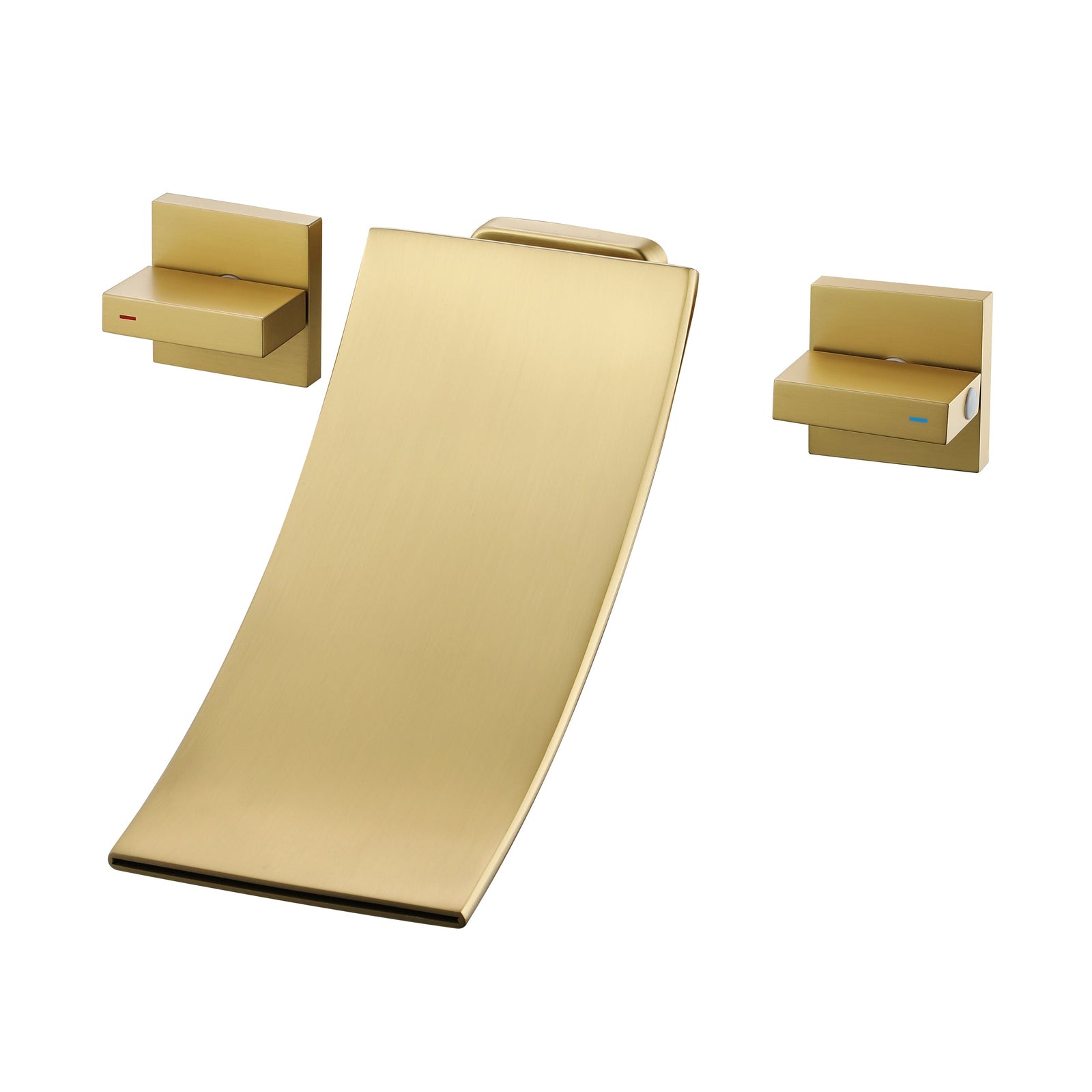 Brushed Gold Wall Mount Waterfall Bathroom Sink Faucet with Overflow Brass Pop-Up Drain