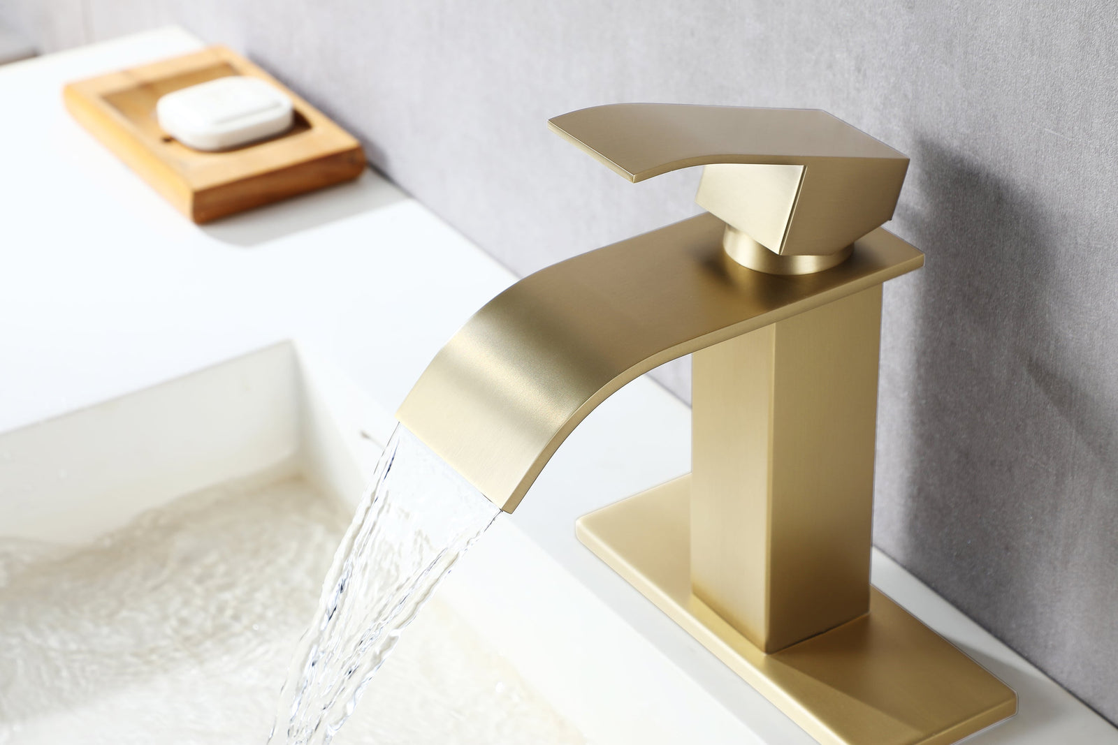Brushed nickel or matte black or brushed gold waterfall Bathroom Faucet brass with plate and brass pop up drain