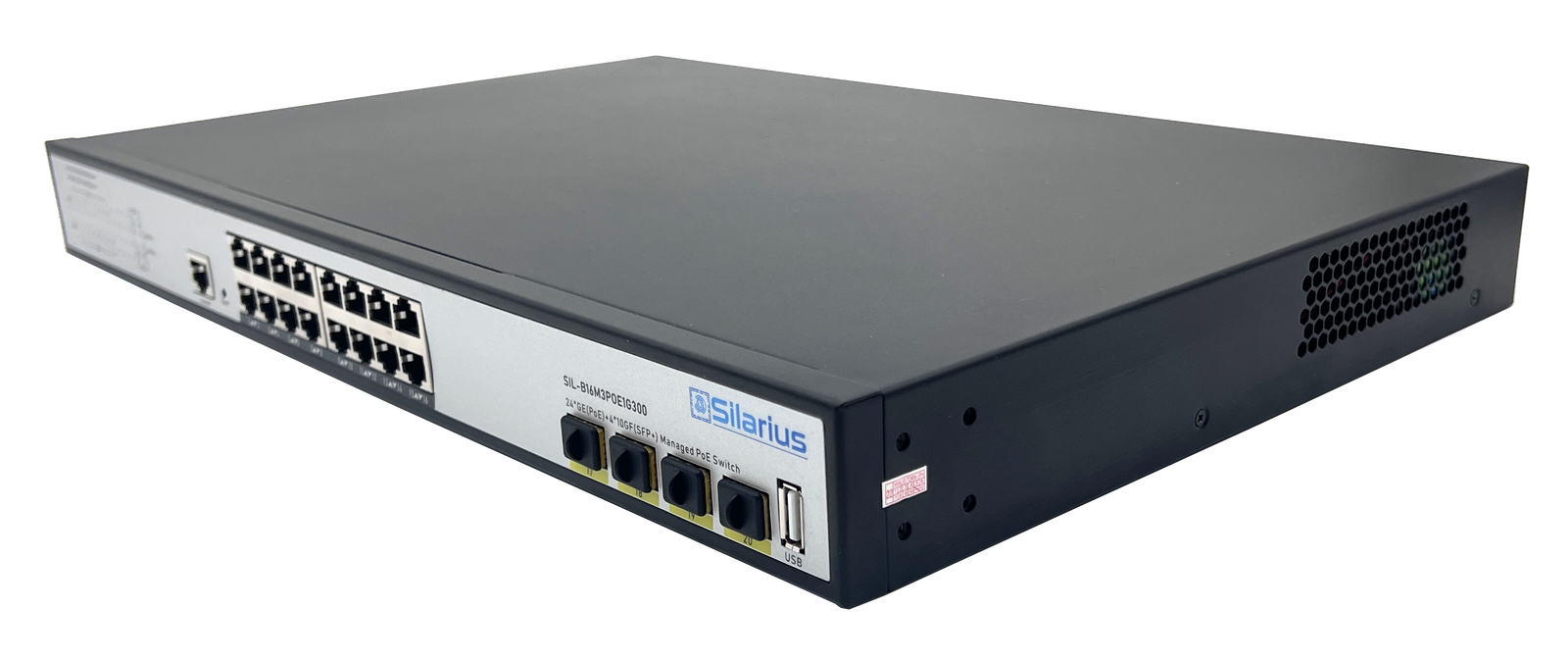 Silarius SIL-B16M3POE1G300 16 Ports 10/100/1000Mbps Gigabit Layer3 Managed PoE+ switch with 4 Ports 10G SFP+ Uplink,1USB, 1 Console, 6KV surge protection,300W,rack mount installation