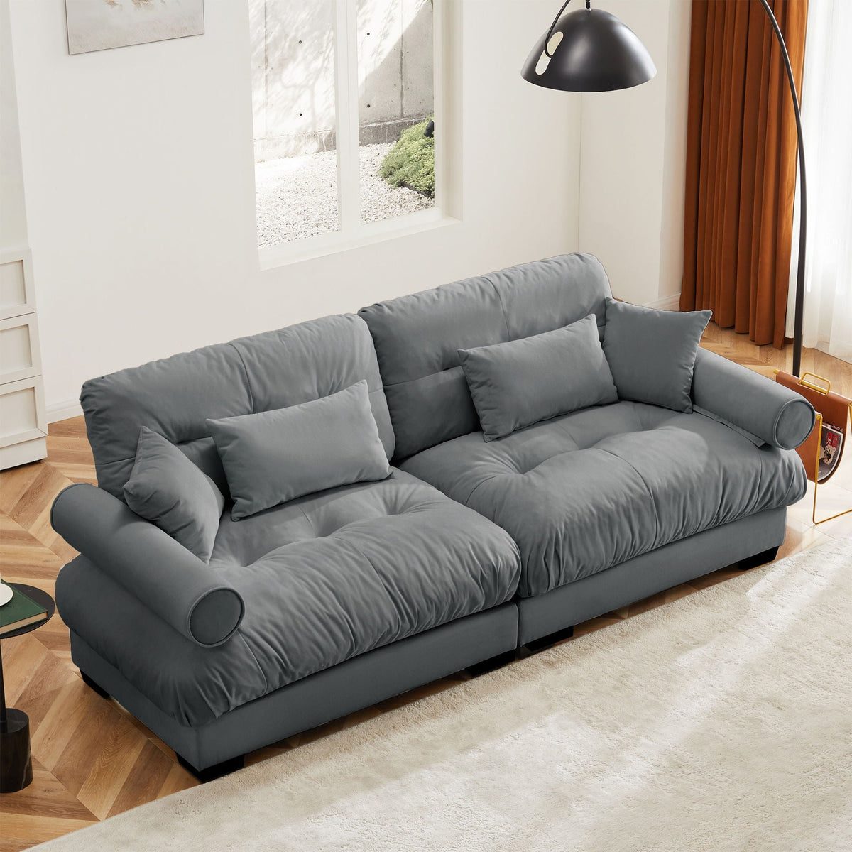 Modern Oversize Sofa With Cloud Like Comfort, Featuring Waist And Throw Pillows