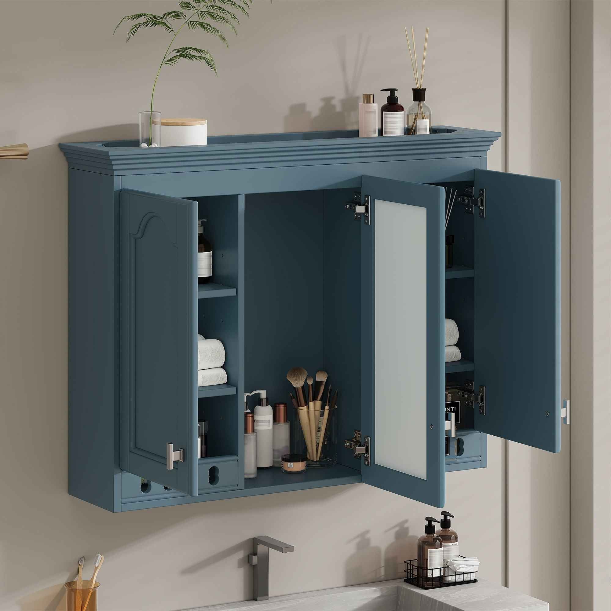Wall Mount Mirror Cabinet With Adjustable Shelves, Soft Closing Hinges