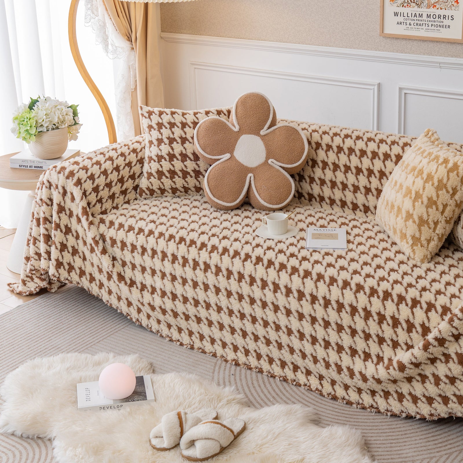 Luxury Plush Universal Couch Cover Blanket, Washable Couch Protector Houndstooth Sofa Covers