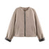 Women's Jacket Taupe Wool Blend Collarless BYMANYC ® New York SOHO LEATHER TRIM COLLARLESS JACKET - New Collection
