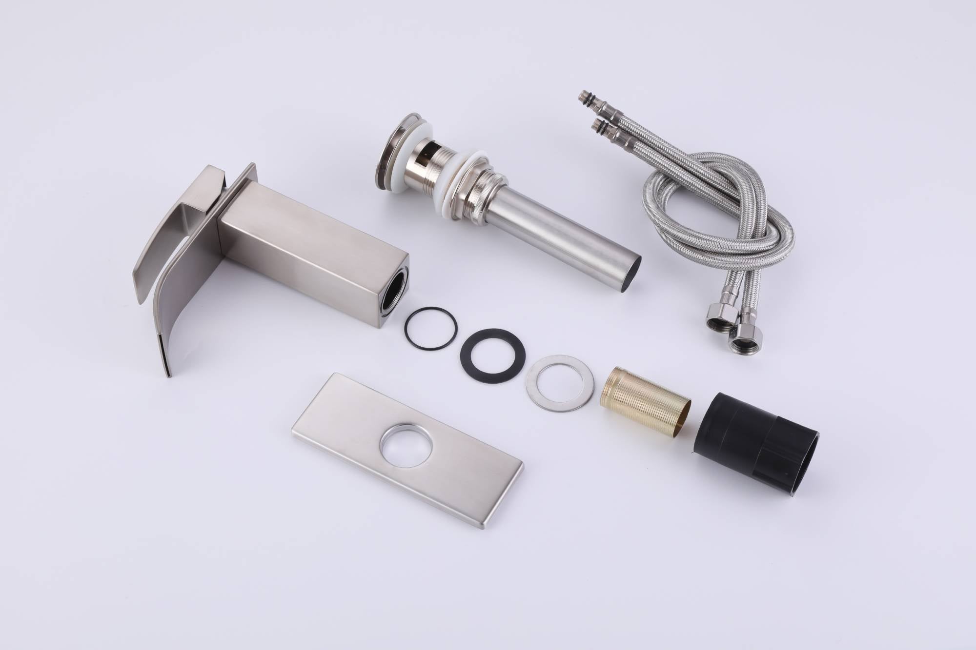 Brushed nickel or matte black or brushed gold waterfall Bathroom Faucet brass with plate and brass pop up drain