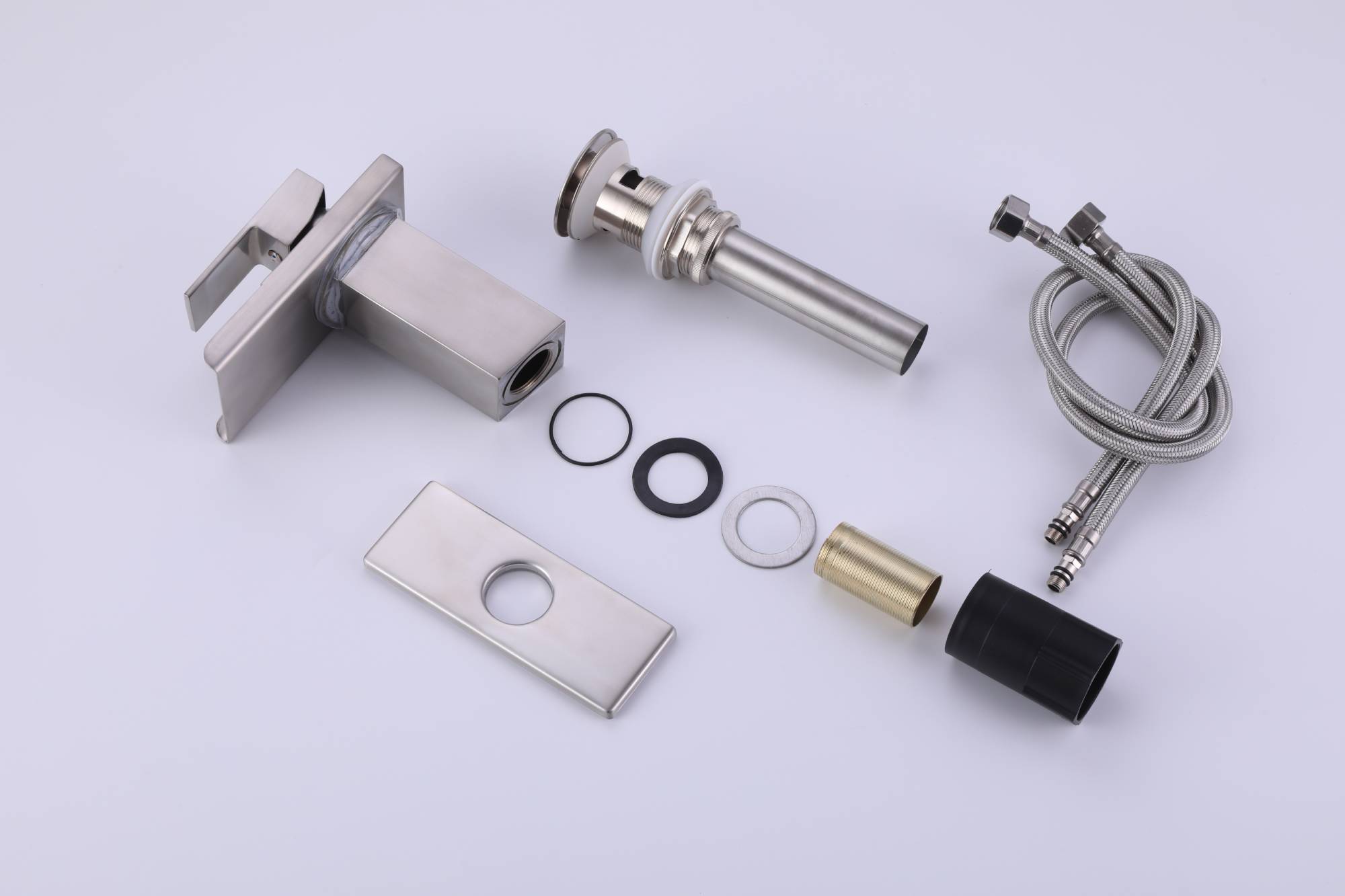 Brushed nickel waterfall 3 LED light single handle brass bathroom faucet with pop up brass drain