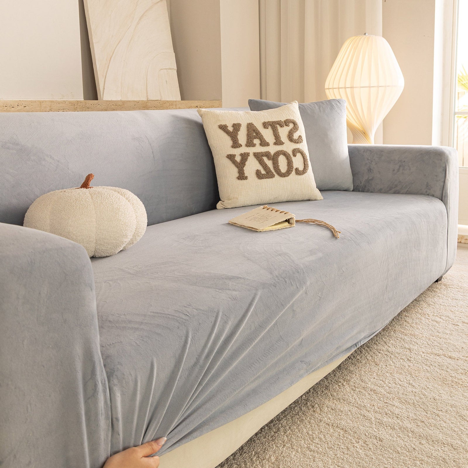 Premium Velvet Thick Stretch Couch Slipcover, Non-Slip Furniture Protector for Pets