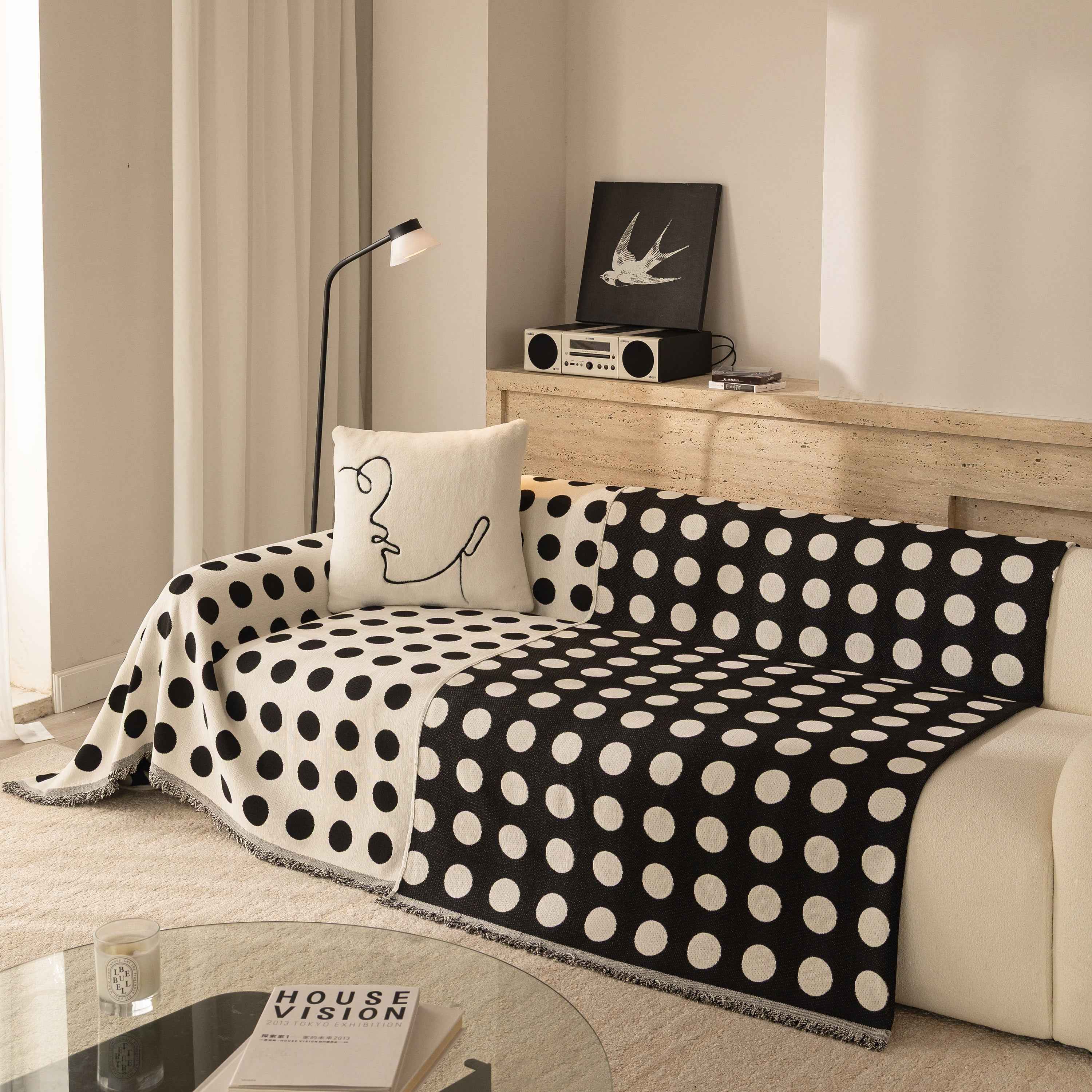 Chenille Polka Dot Sofa Cover Throw, Soft Thick Couch Cover Blanket Furniture Covers