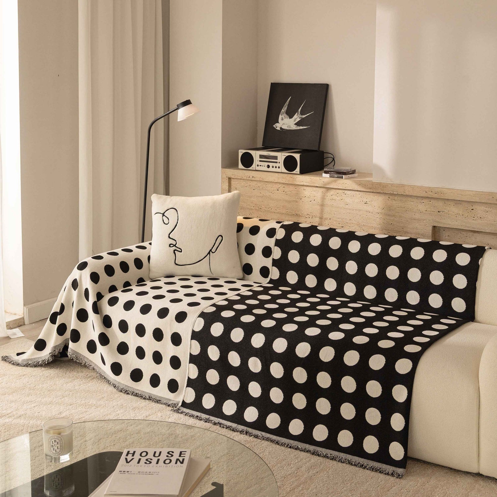 Chenille Polka Dot Sofa Cover Throw, Soft Thick Couch Cover Blanket Furniture Covers