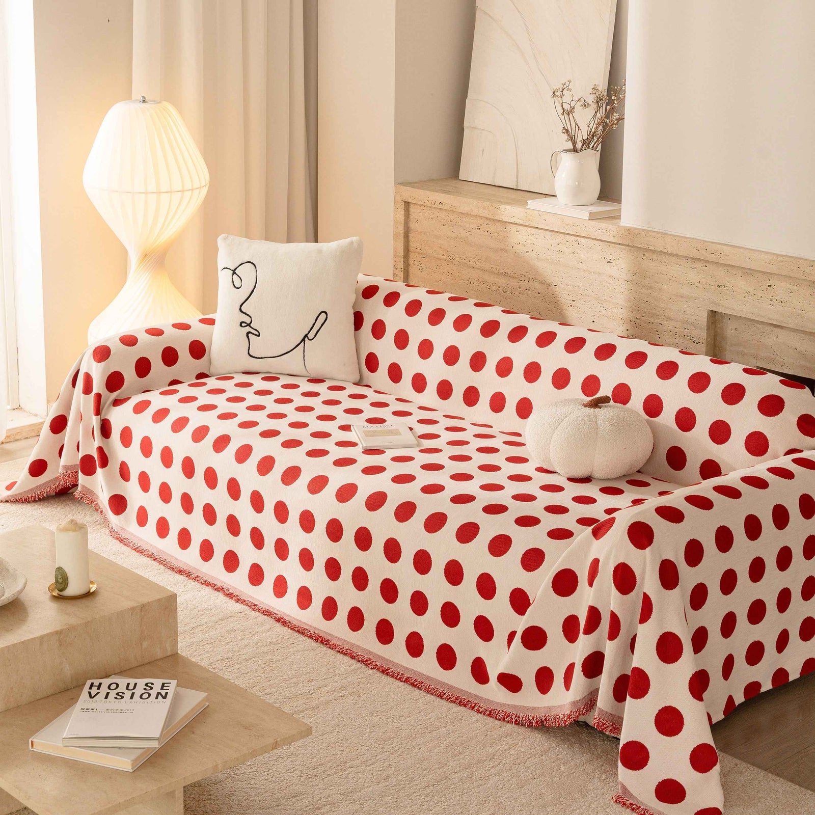 Chenille Polka Dot Sofa Cover Throw, Soft Thick Couch Cover Blanket Furniture Covers