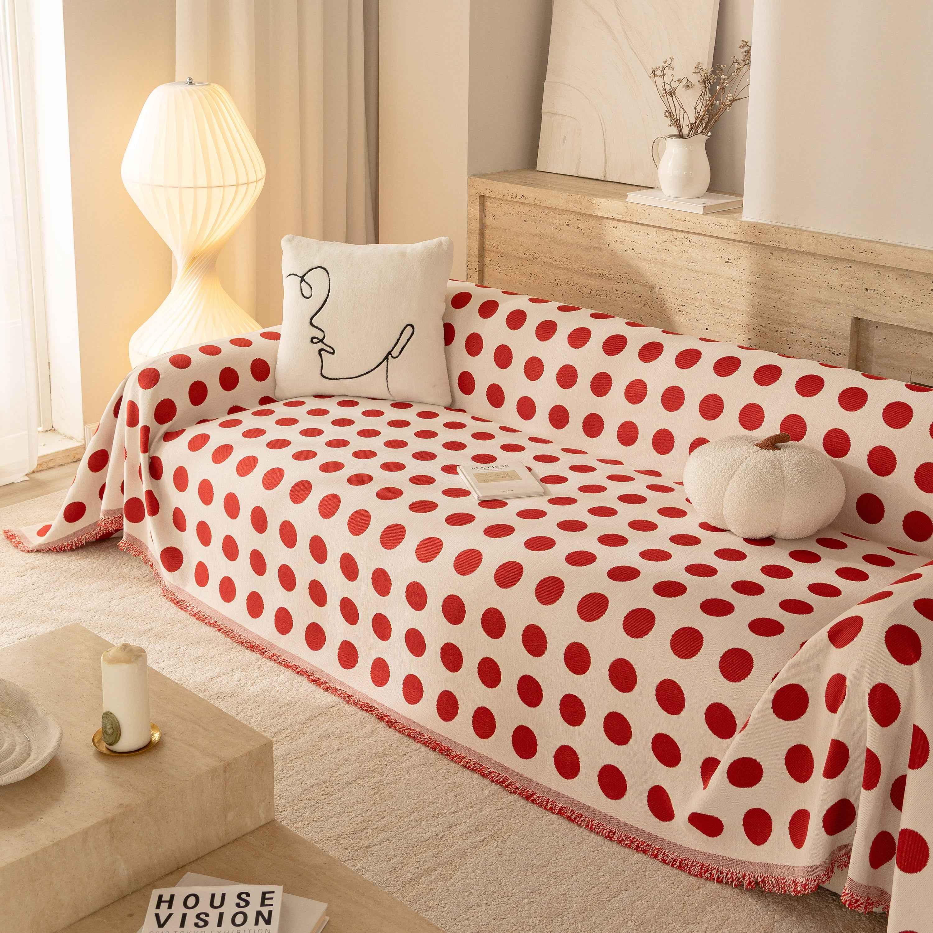Chenille Polka Dot Sofa Cover Throw, Soft Thick Couch Cover Blanket Furniture Covers