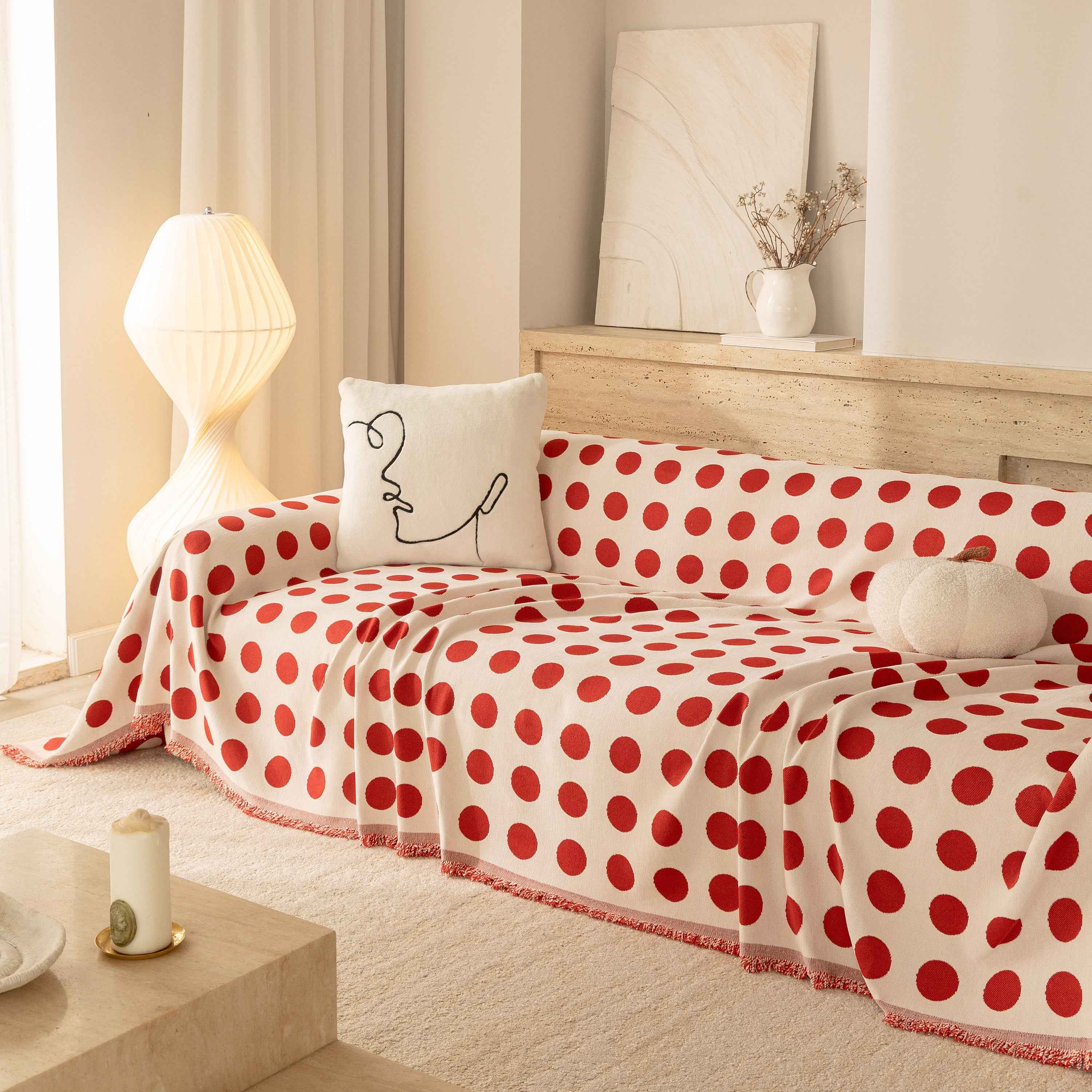 Chenille Polka Dot Sofa Cover Throw, Soft Thick Couch Cover Blanket Furniture Covers