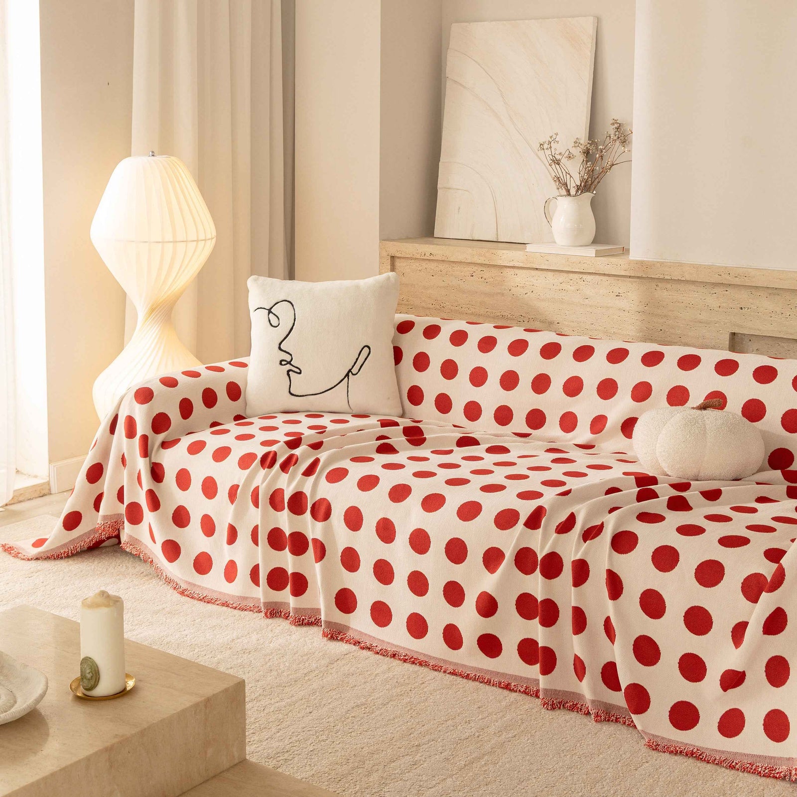Chenille Polka Dot Sofa Cover Throw, Soft Thick Couch Cover Blanket Furniture Covers