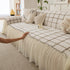 Grid Sofa Cover with Ruffle Skirt – Soft, Decorative, Full-Cover Couch Protector