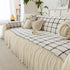 Grid Sofa Cover with Ruffle Skirt – Soft, Decorative, Full-Cover Couch Protector