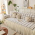 Grid Sofa Cover with Ruffle Skirt – Soft, Decorative, Full-Cover Couch Protector