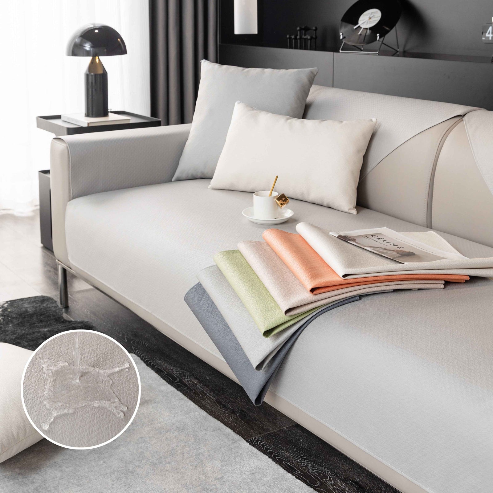 Waterproof Faux Leather Slipcover with Non-Slip Backing for Sofa, Pet Couch Protector for Living Room