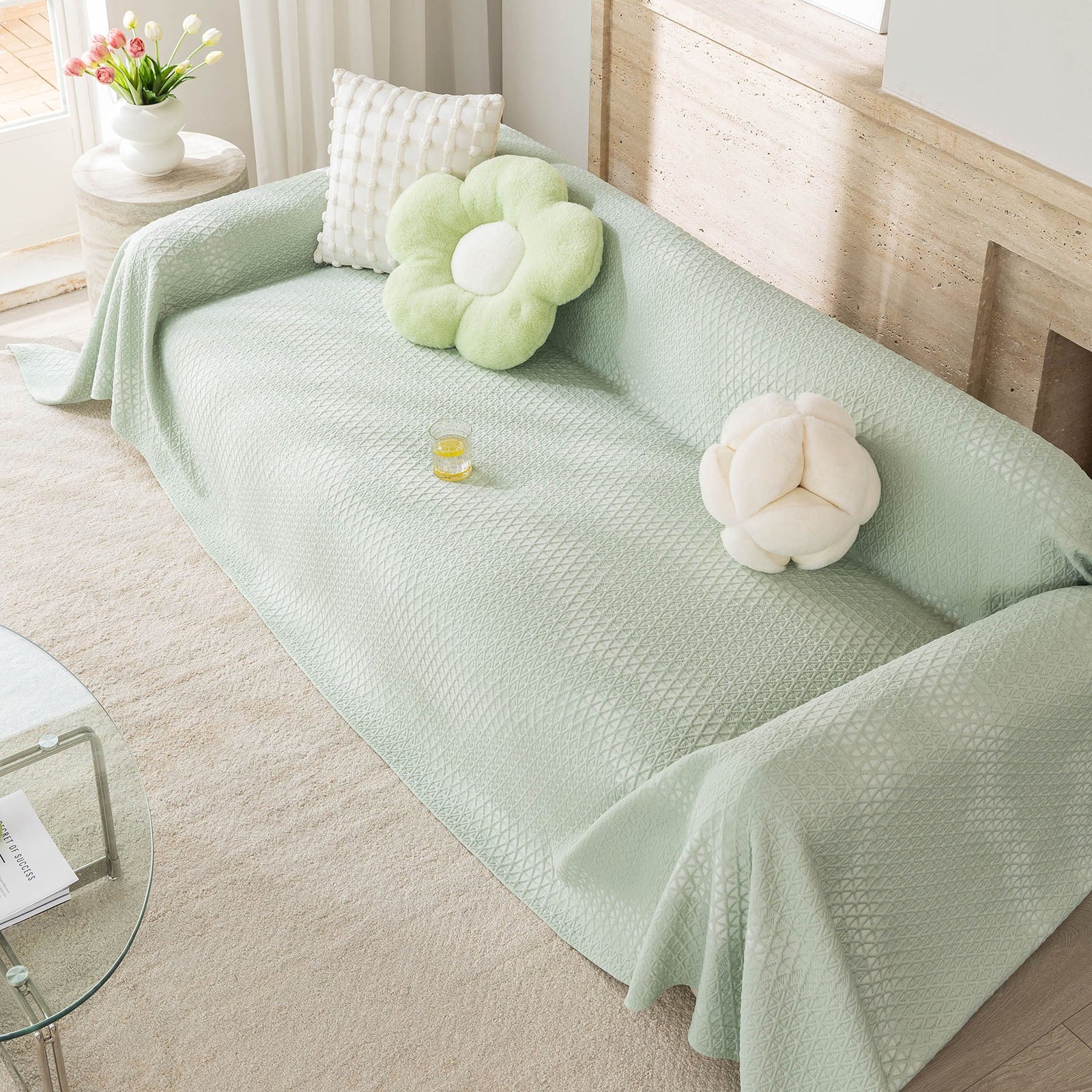 Cooling Ice Silk Sofa Throw Cover, Summer Diamond Textured Furniture Protector Blanket