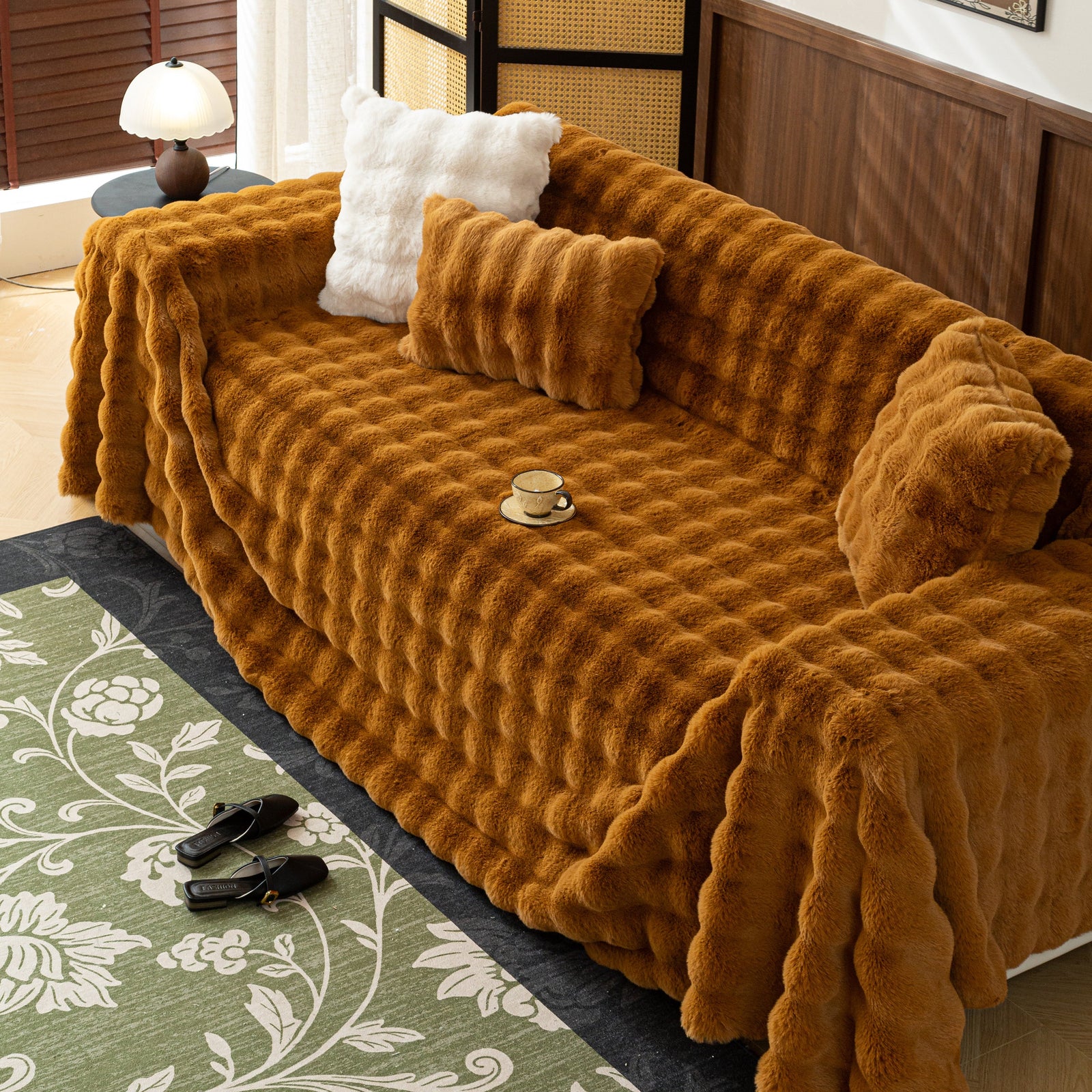 Thick Faux Fur Sofa Cover Fluffy Plush Warm Sofa Slipcover Furniture Protector for Couch Bed
