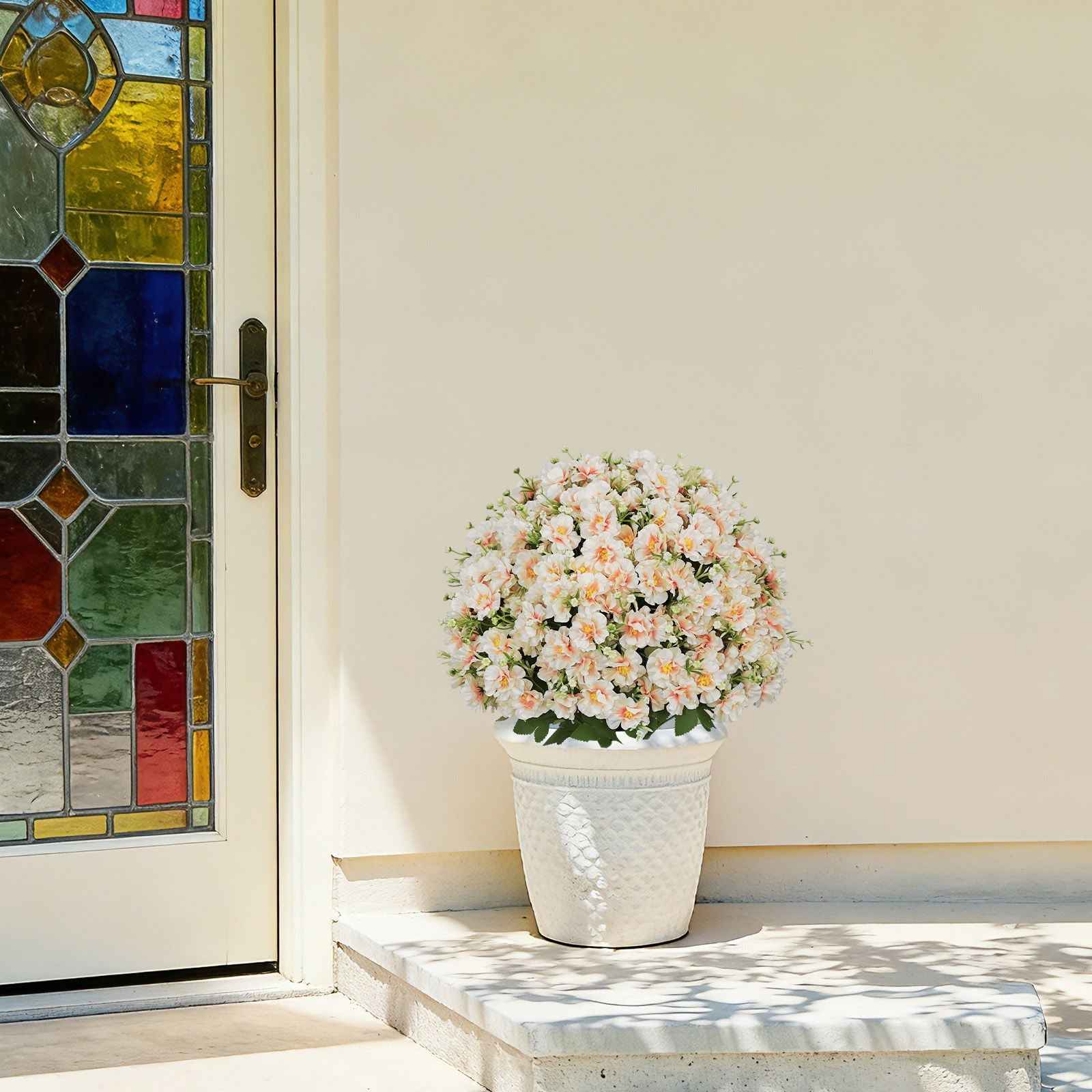 Artificial Snow Lotus Potted Plant, Artificial Floral Decor For Indoor & Outdoor Spaces - White / Pink