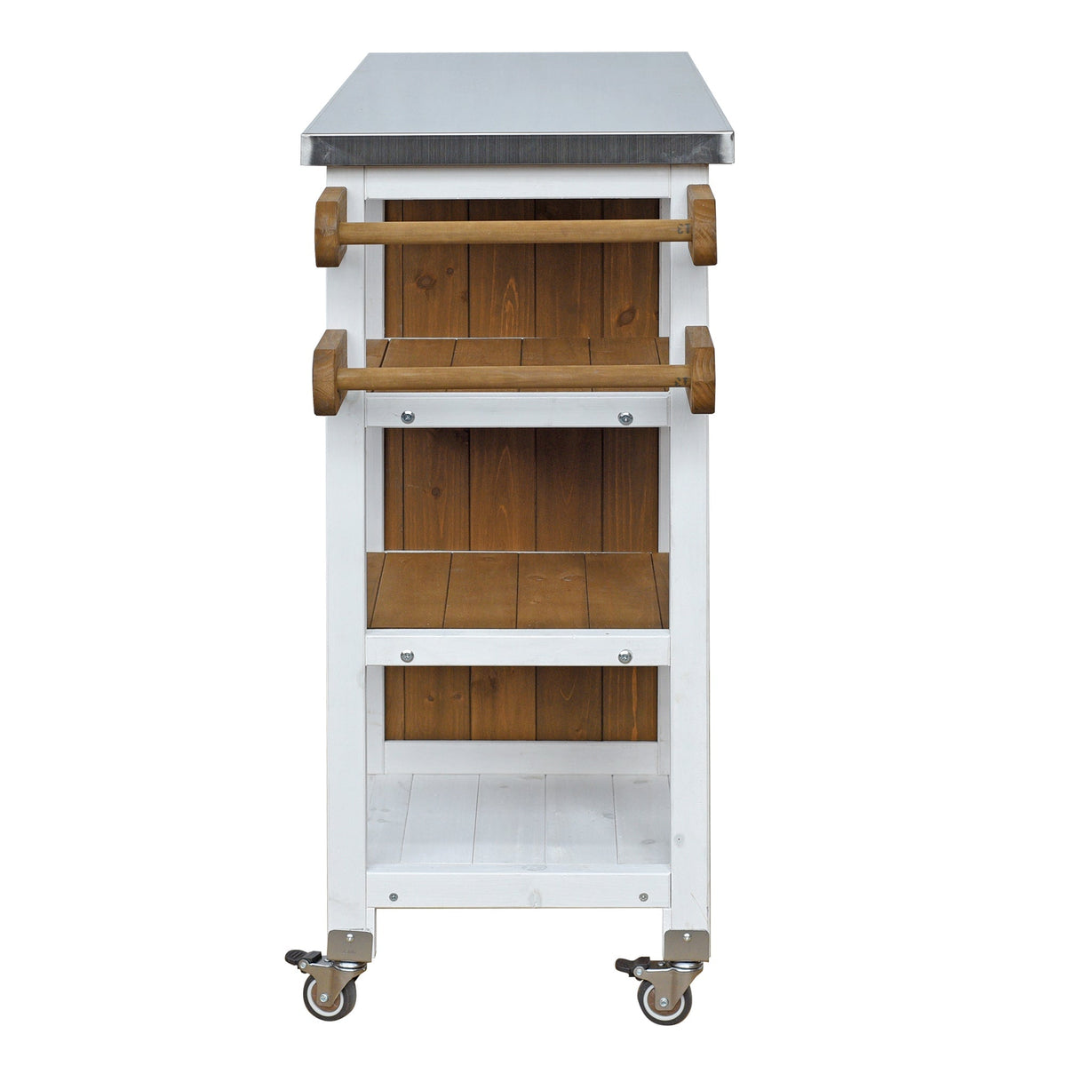 Foldable Outdoor Kitchen Island with Stainless Steel Top - Natural Wood