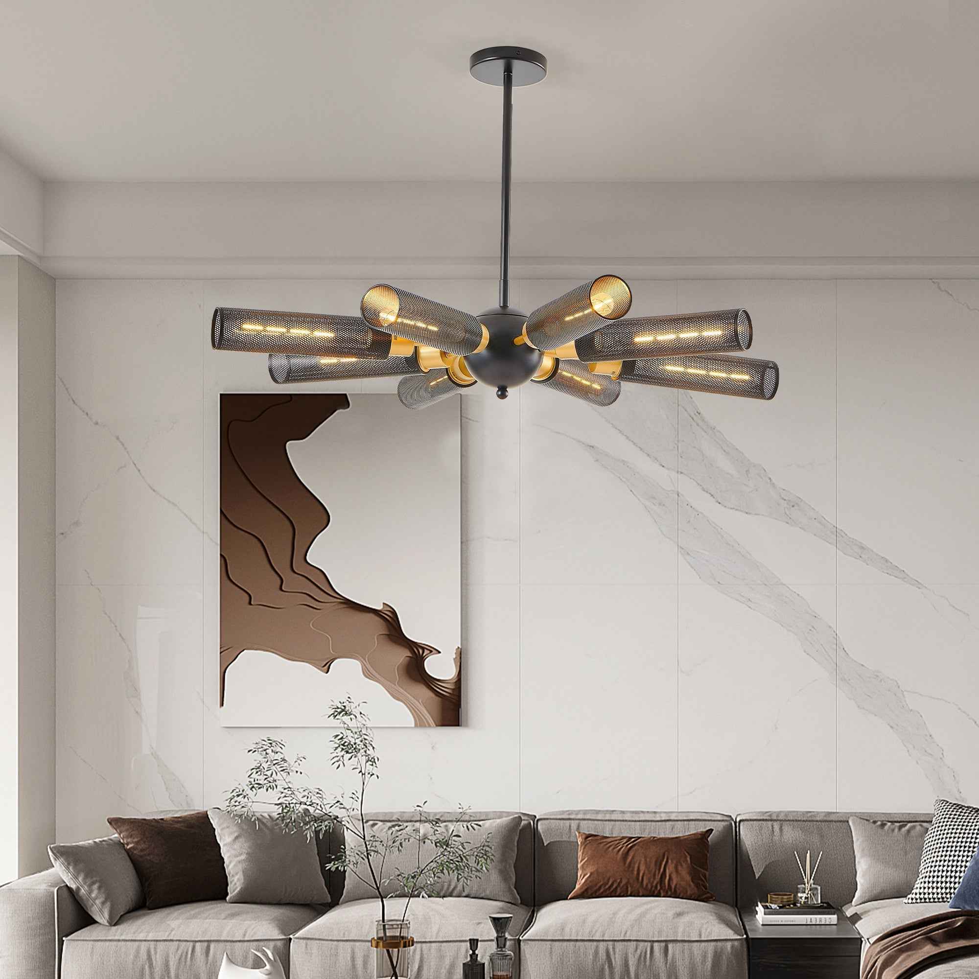 34' Modern Industrial Sputnik 8-Light Chandelier