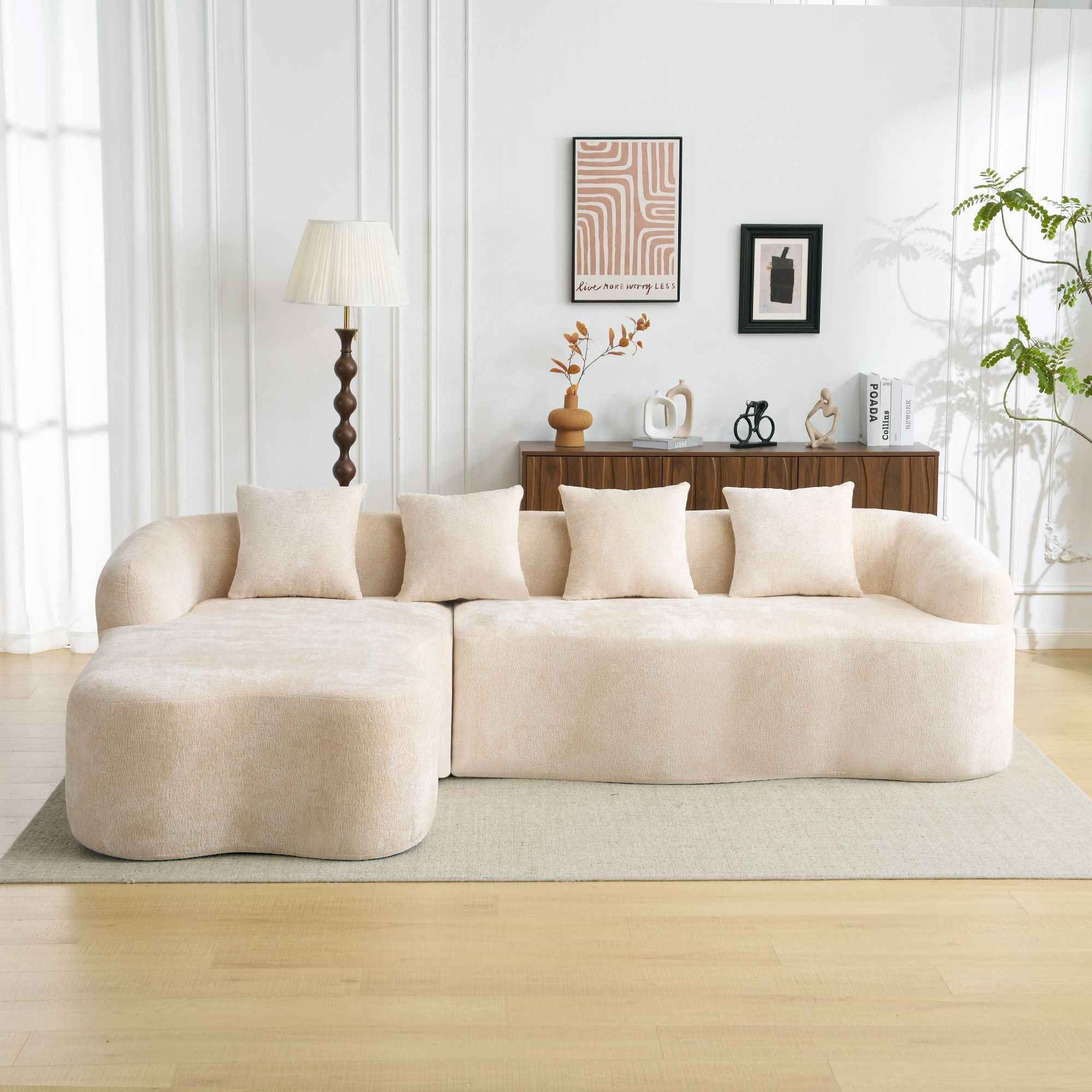 Modular L-Shape Sectional Sofa With Curved Chaise