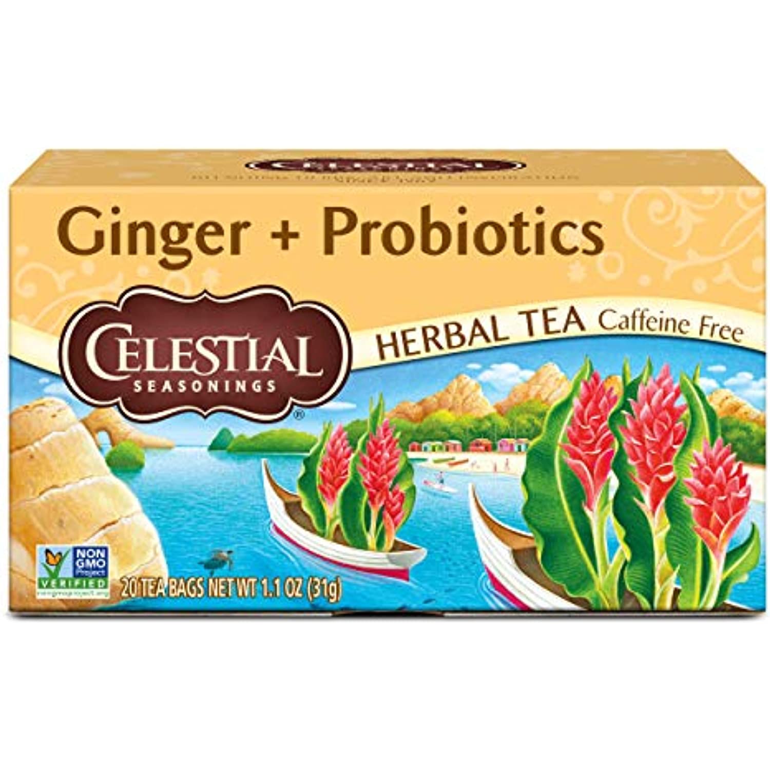 Celestial Seasonings Ginger Tea with Probiotics for Gut Health, Immune Support & Digestion (16 Bags Per Pack, 6 Pack)