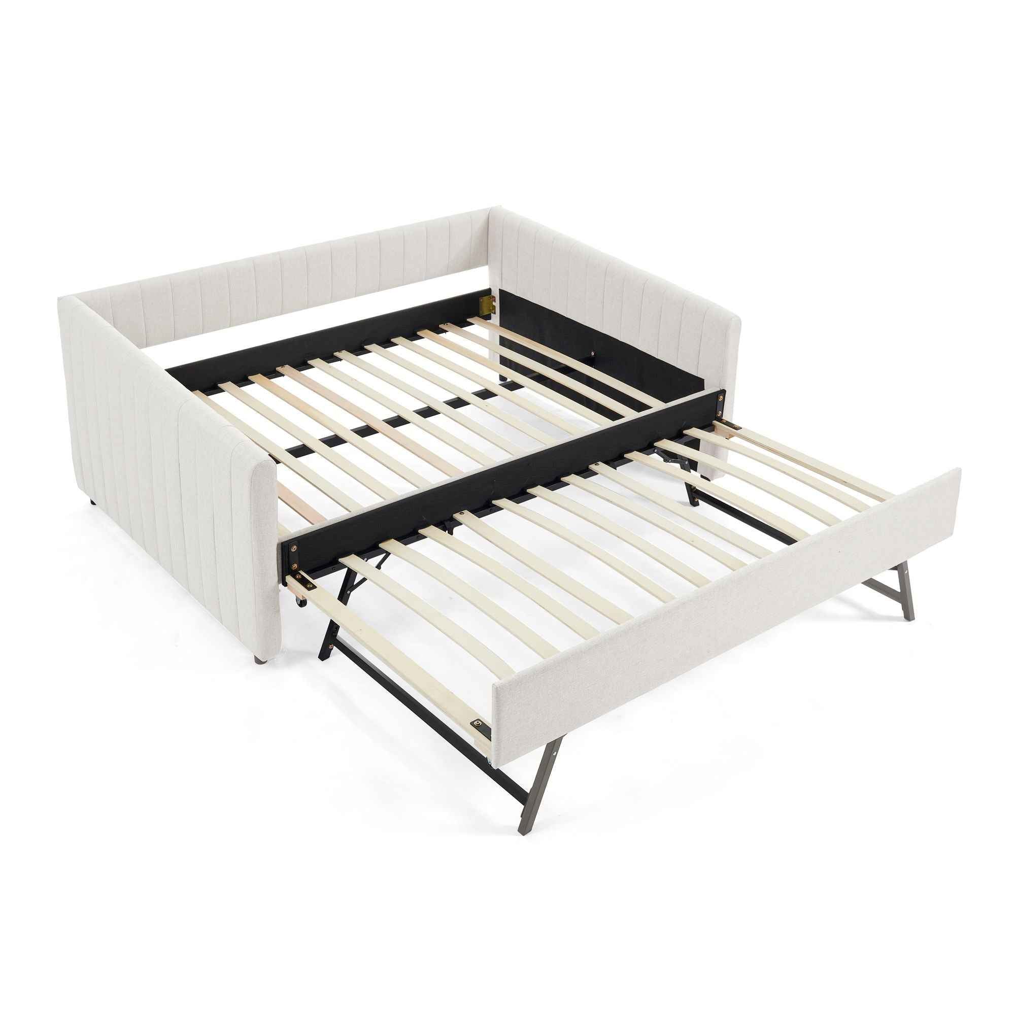 Upholstered Daybed With Trundle With Vertical Stripes