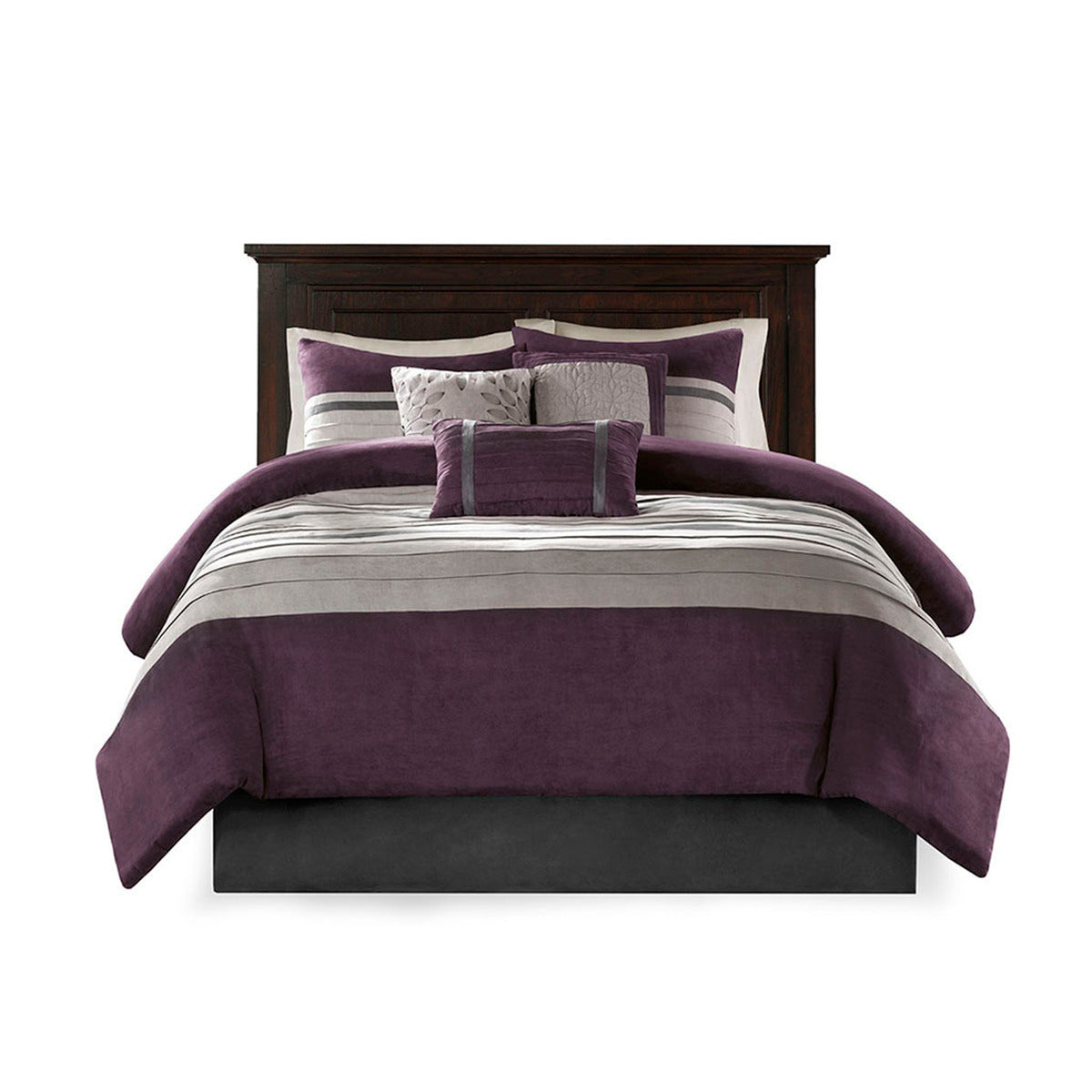 7 Pc Pieced Faux Suede Comforter Set Purple California King