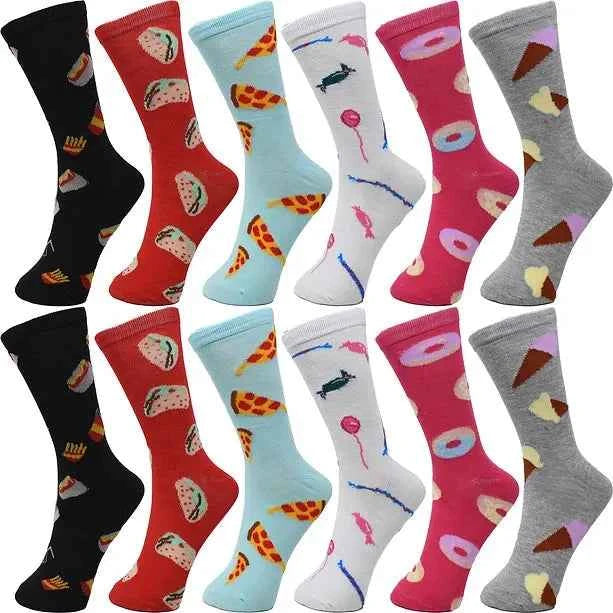 30-Pairs Women's Fun Patterned Cotton-Blend Crew Socks Assorted Pairs