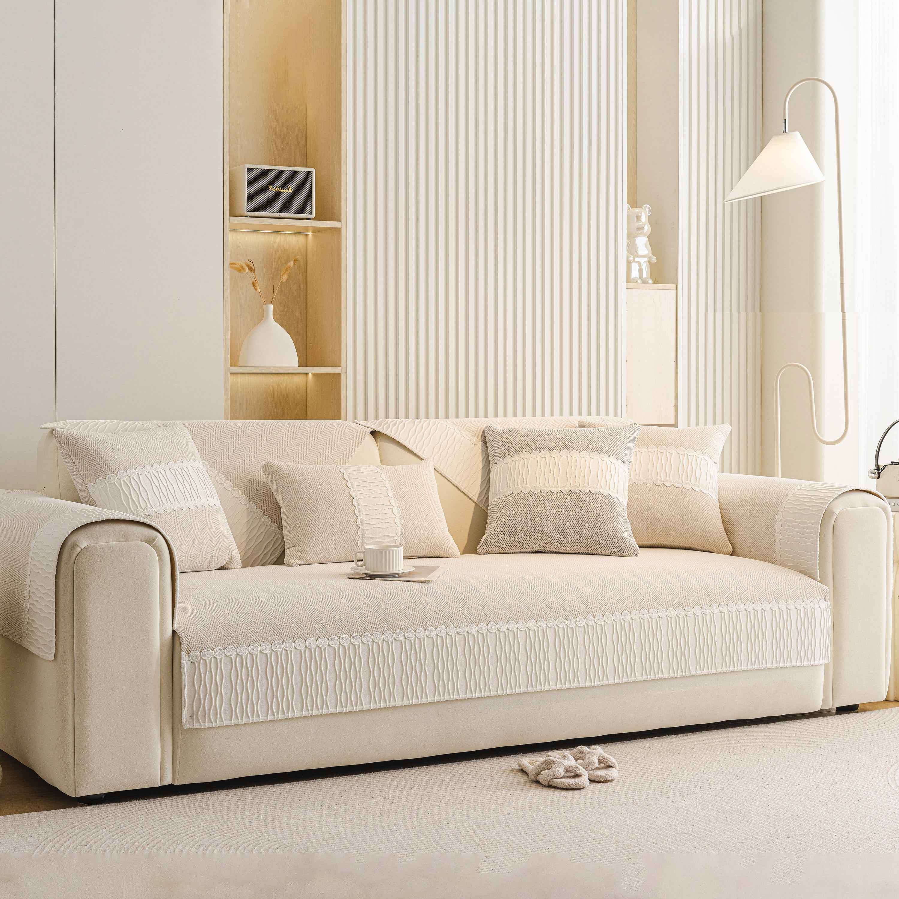 Herringbone Sofa Protector Cover, Non-Slip Couch Cover for Seat, Back & Arms