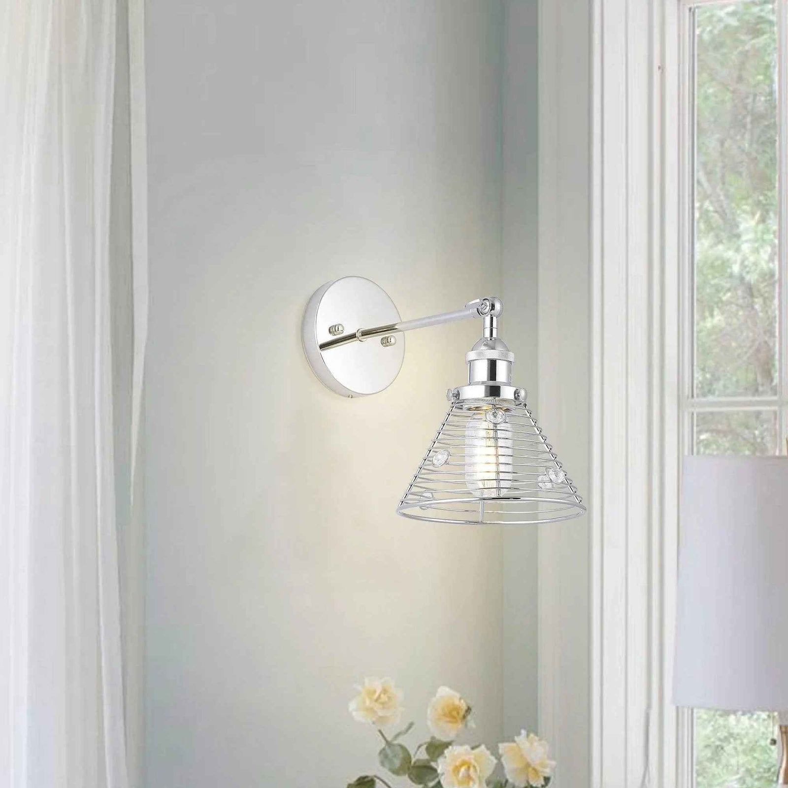 1-Light Modern Silver Wall Scone Light