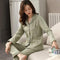 100% Cotton New Trendy  Pajamas For Women Full Sleeves Pajamas Button Down Winter Sleepwear Set Women White Cotton Pajamas Women's Loose Size V-neck Home Suit Long Sleeve Wide Leg Pants Pajamas Casual Home wear