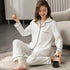 100% Cotton New Trendy  Pajamas For Women Full Sleeves Pajamas Button Down Winter Sleepwear Set Women White Cotton Pajamas Women's Loose Size V-neck Home Suit Long Sleeve Wide Leg Pants Pajamas Casual Home wear