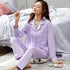 100% Cotton New Trendy  Pajamas For Women Full Sleeves Pajamas Button Down Winter Sleepwear Set Women White Cotton Pajamas Women's Loose Size V-neck Home Suit Long Sleeve Wide Leg Pants Pajamas Casual Home wear