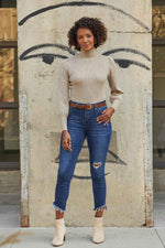 Women's Curvy Fit High Rise Frayed Slanted Ankle Jean