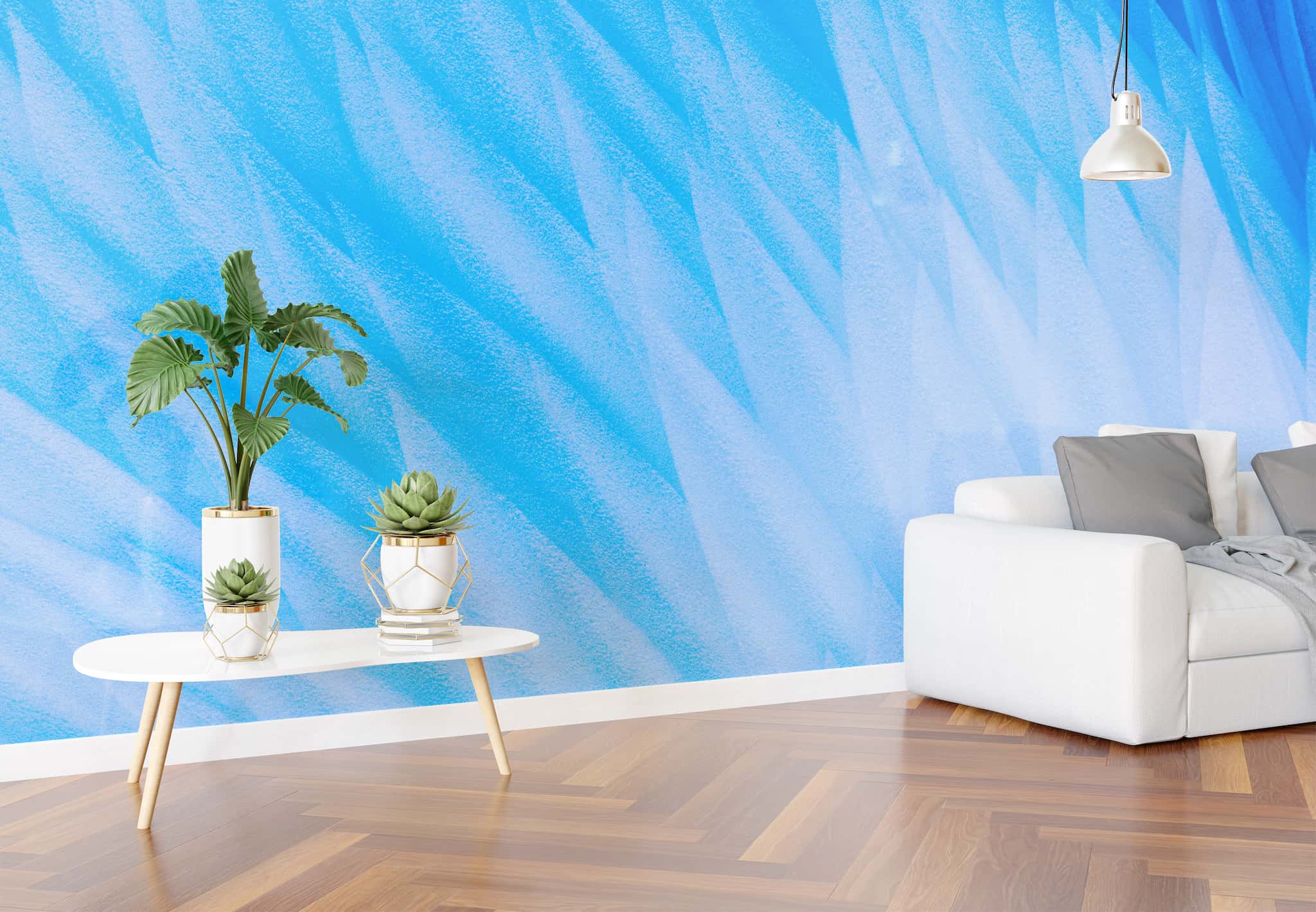 Blue Feather Angel Wings Chalk Art Mural. #6224