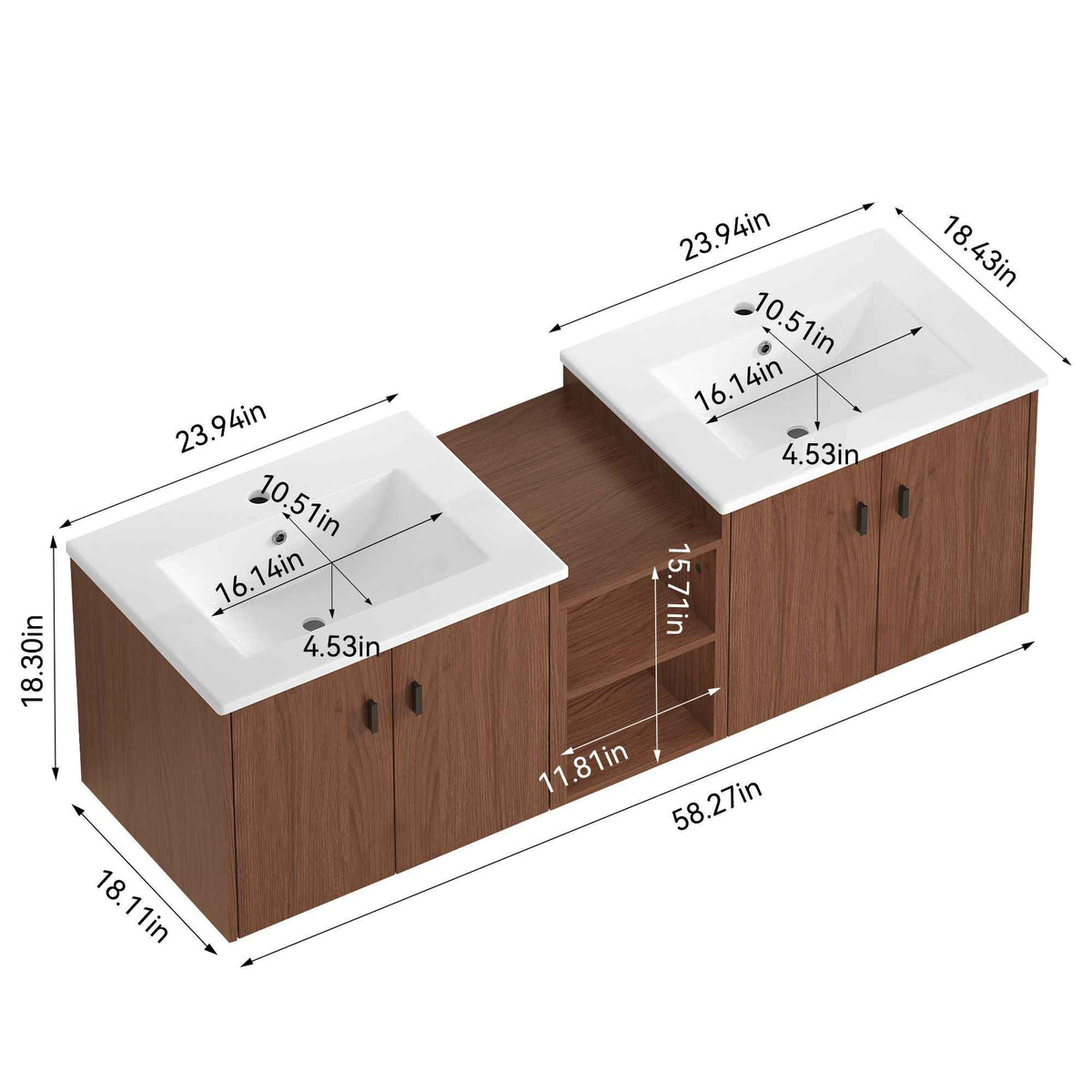 Soft Close Doors Bathroom Vanity With Small Storage Shelves, 24