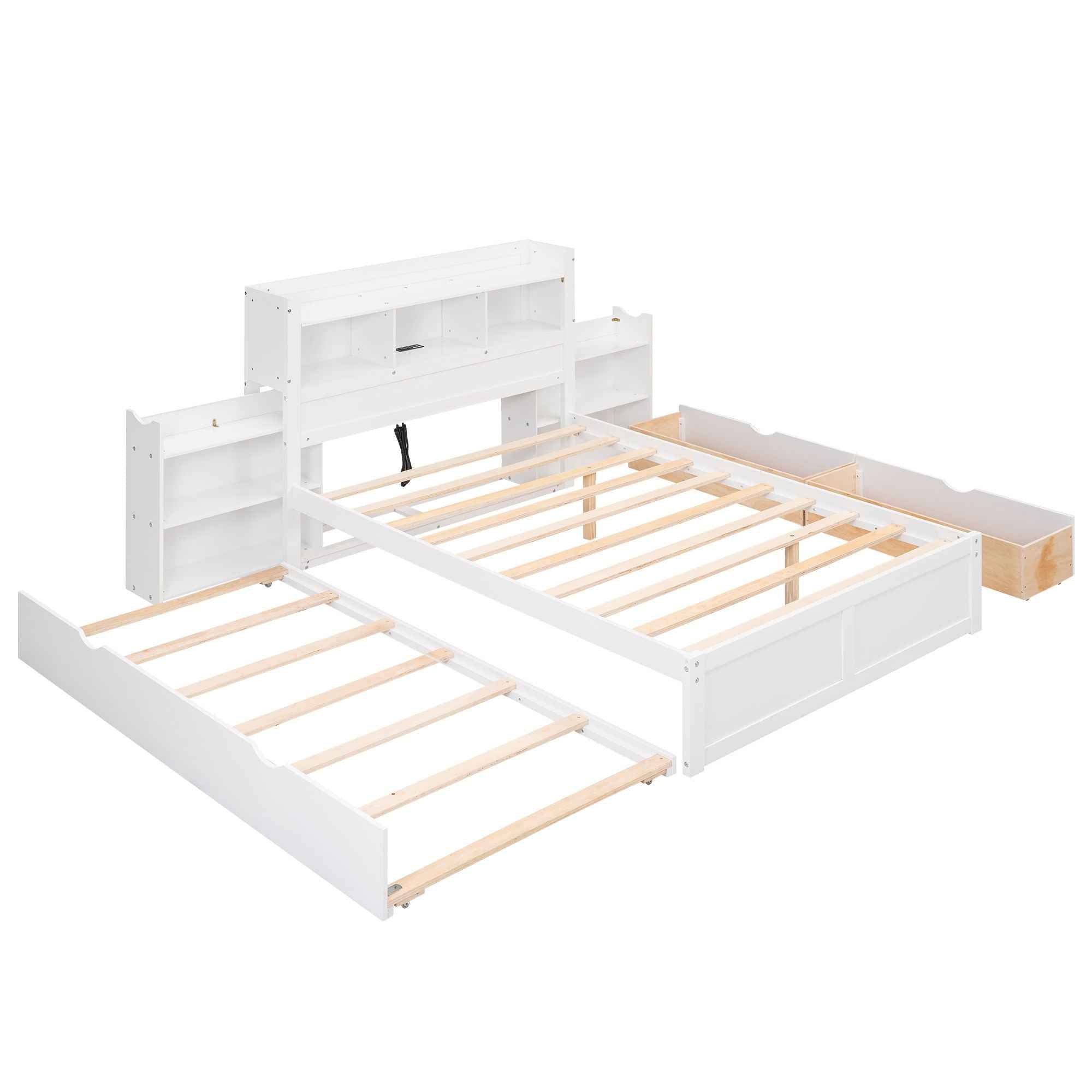 Storage Platform Bed With Pull Out Shelves, Trundle, And 2 Drawers