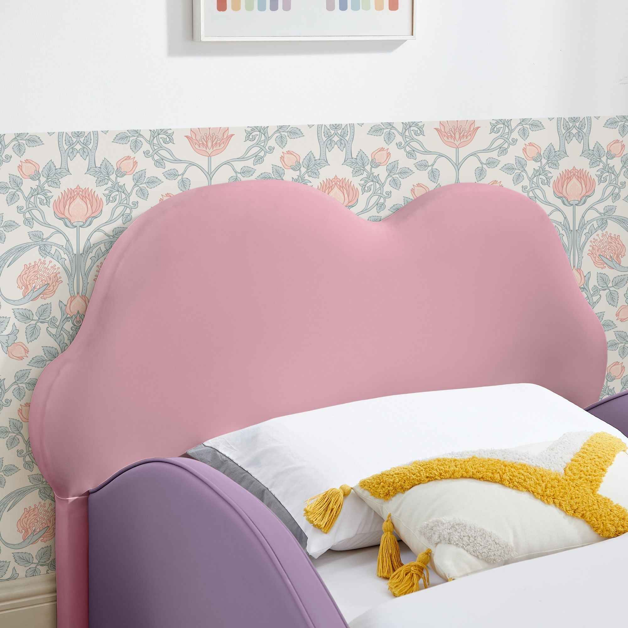 Cute Cloud Shape Bed With Guardrails Cartoon Design, Storage Pocket