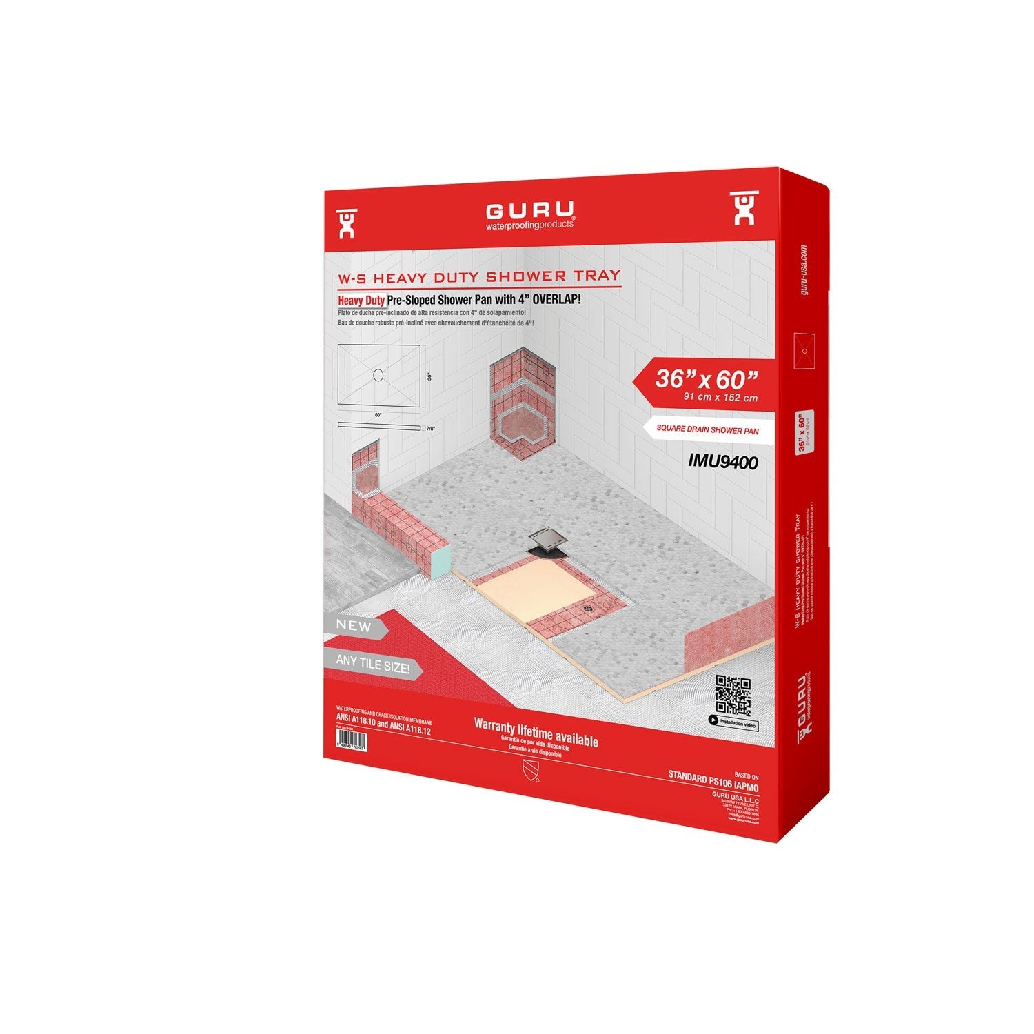 GURU W-S heavy duty shower tray four slopes for square drains - Tundra Globe