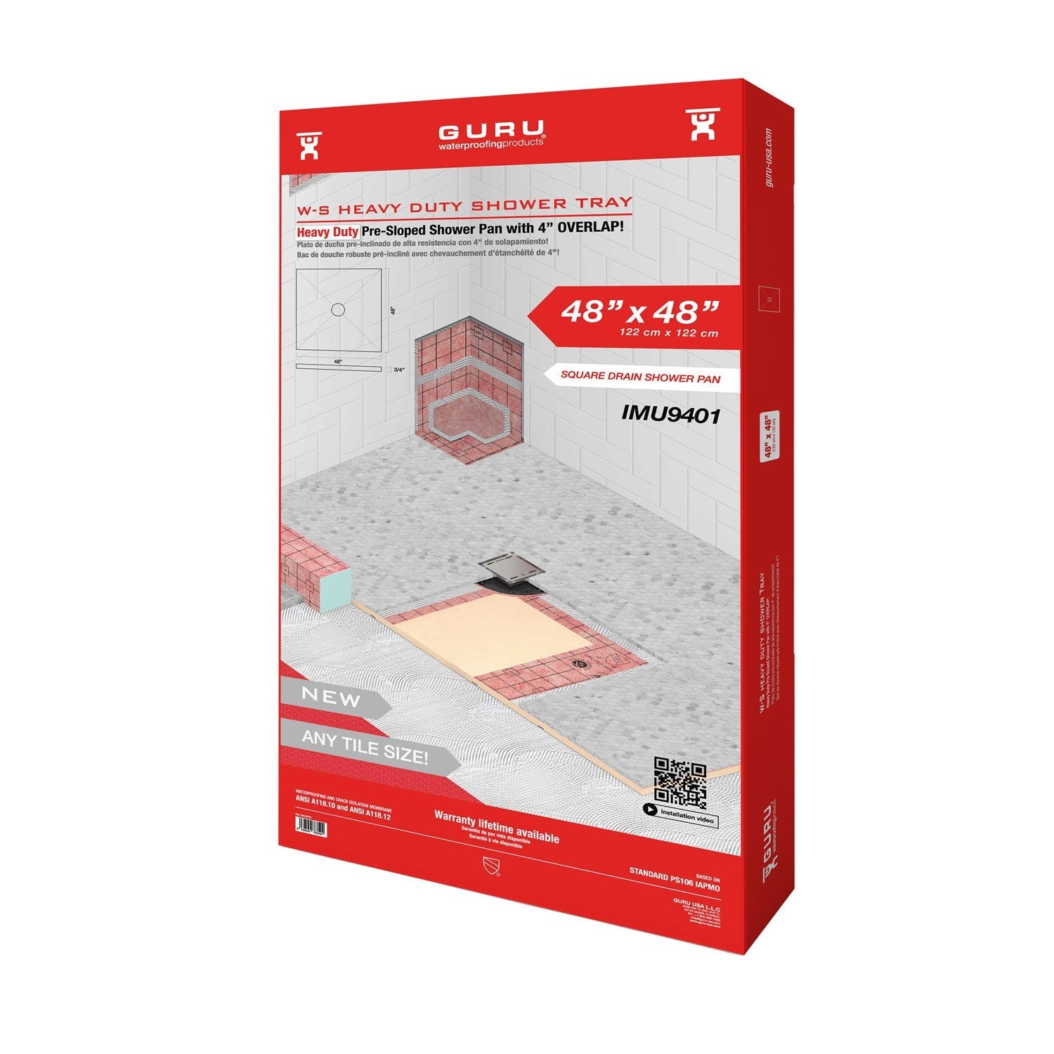 GURU W-S heavy duty shower tray four slopes for square drains - Tundra Globe